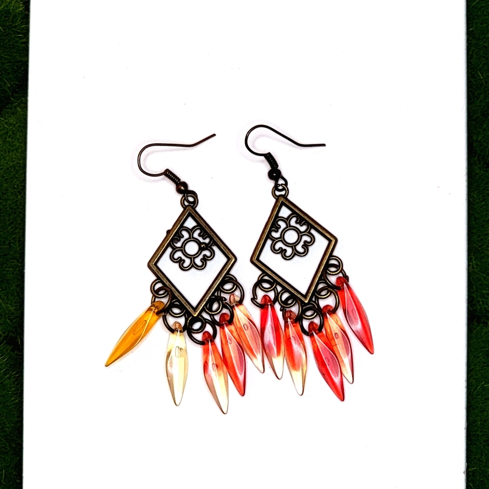 Elegant Drop Earrings in Red and Yellow